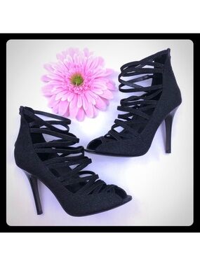 Rebecca Minkoff Black Leather Cage Stiletto Heels